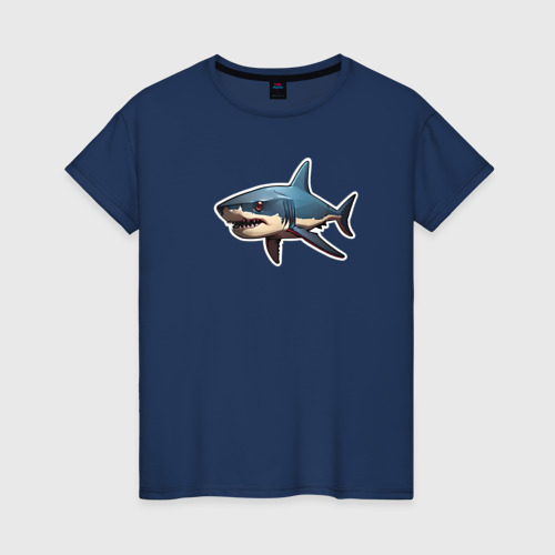 Женская футболка хлопок с принтом Злая большая белая акула, вид спереди #2