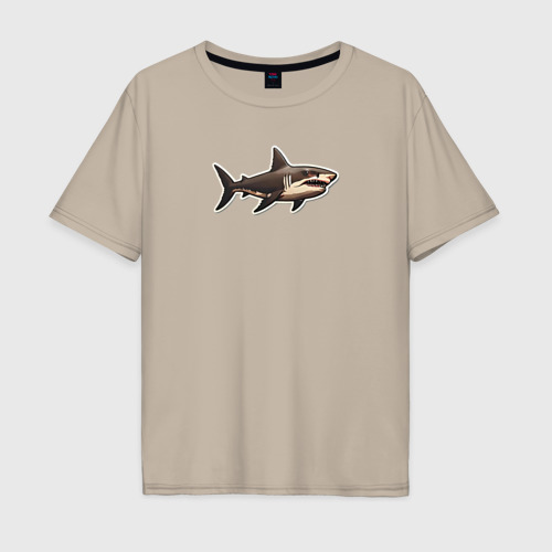 Мужская футболка хлопок Oversize с принтом Злая большая белая акула, вид спереди #2
