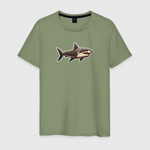Мужская футболка хлопок с принтом Злая большая белая акула, вид спереди #2