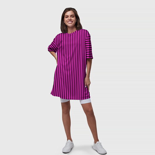 Платье-футболка 3D Яркий розовый в полоску, цвет 3D печать - фото 5