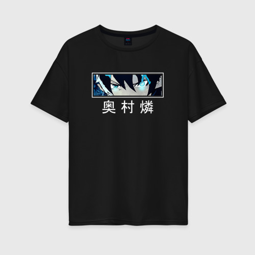 Женская футболка хлопок Oversize Blue Exorcist - Rin, цвет черный