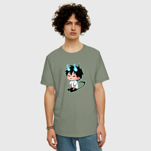 Мужская футболка хлопок Oversize Чиби Рин - Синий экзорцист, цвет авокадо - фото 3