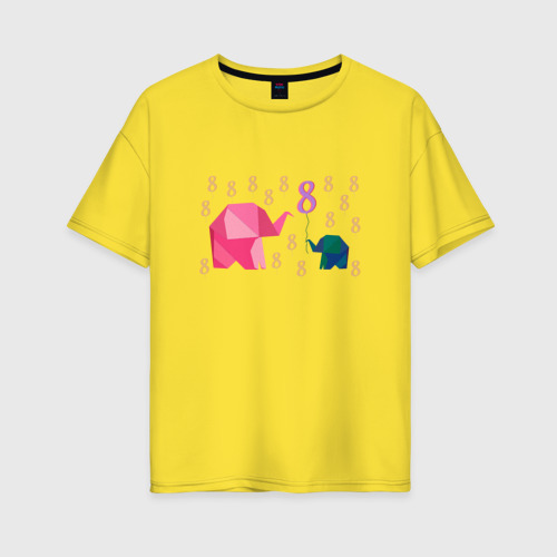Женская футболка хлопок Oversize На 8 марта поздравление сына маме слонихе, цвет желтый