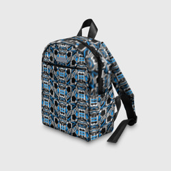 Рюкзак с принтом Синяя плетёная броня киберпанк для ребенка, вид на модели спереди №3. Цвет основы: белый
