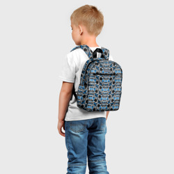 Рюкзак с принтом Синяя плетёная броня киберпанк для ребенка, вид на модели спереди №2. Цвет основы: белый