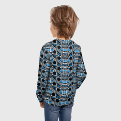 Лонгслив с принтом Синяя плетёная броня киберпанк для ребенка, вид на модели сзади №2. Цвет основы: белый