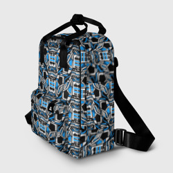 Рюкзак с принтом Синяя плетёная броня киберпанк для женщины, вид спереди №2. Цвет основы: белый