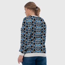 Свитшот с принтом Синяя плетёная броня киберпанк для женщины, вид на модели сзади №3. Цвет основы: белый