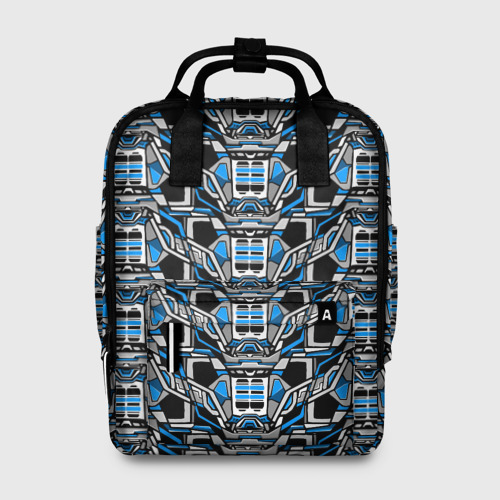 Женский рюкзак с принтом Синяя плетёная броня киберпанк, вид спереди №1