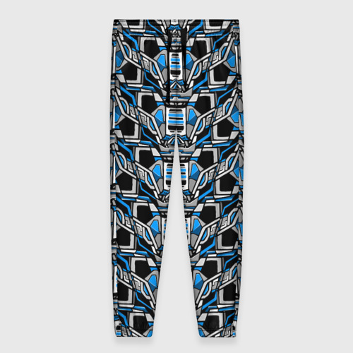 Женские брюки с принтом Синяя плетёная броня киберпанк, вид спереди №1