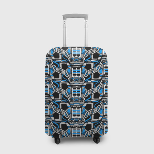 Чехол для чемодана с принтом Синяя плетёная броня киберпанк, вид спереди №1