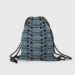 Рюкзак с принтом Синяя плетёная броня киберпанк для любого человека, вид сзади №1. Цвет основы: белый