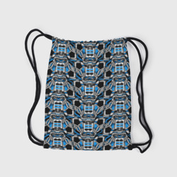 Рюкзак с принтом Синяя плетёная броня киберпанк для любого человека, вид сзади №2. Цвет основы: белый