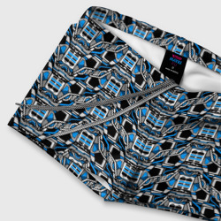 Плавки с принтом Синяя плетёная броня киберпанк для мужчины, вид на модели спереди №4. Цвет основы: белый