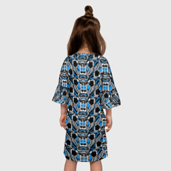 Платье с принтом Синяя плетёная броня киберпанк для ребенка, вид на модели сзади №2. Цвет основы: белый