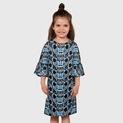 Платье с принтом Синяя плетёная броня киберпанк для ребенка, вид на модели спереди №3. Цвет основы: белый