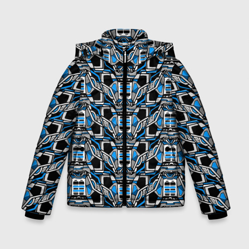 Зимняя куртка для мальчиков с принтом Синяя плетёная броня киберпанк, вид спереди №1
