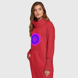 Платье удлиненное хлопок Мандала - синий с розовым цветок - фото 2