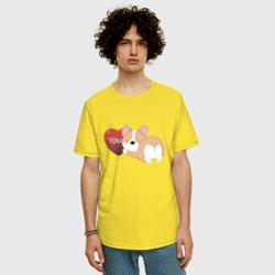 Мужская футболка хлопок Oversize Спящий корги с сердцем - фото 2