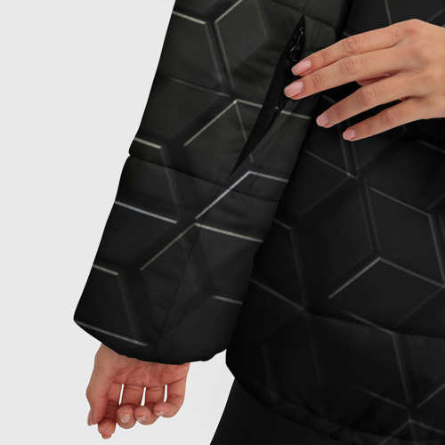 Женская зимняя куртка 3D с принтом Чёрные соты металл, фото #4