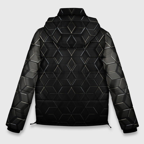 Мужская зимняя куртка 3D с принтом Чёрные соты металл, вид сзади #1