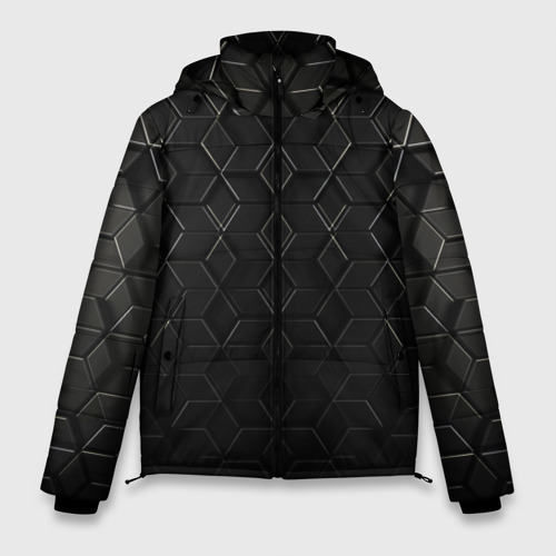 Мужская зимняя куртка 3D с принтом Чёрные соты металл, вид спереди #2