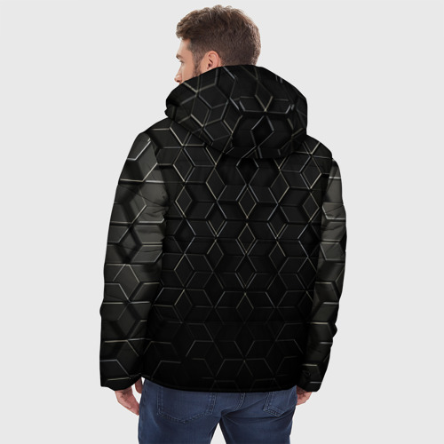 Мужская зимняя куртка 3D с принтом Чёрные соты металл, вид сзади #2
