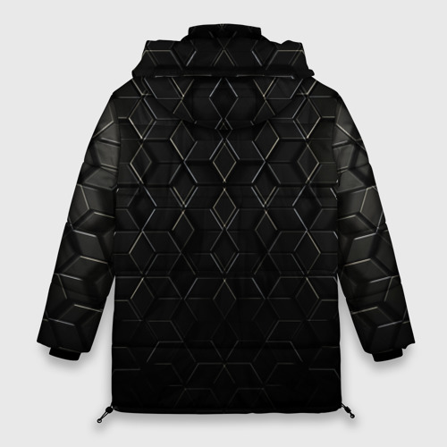 Женская зимняя куртка 3D с принтом Чёрные соты металл, вид сзади #1