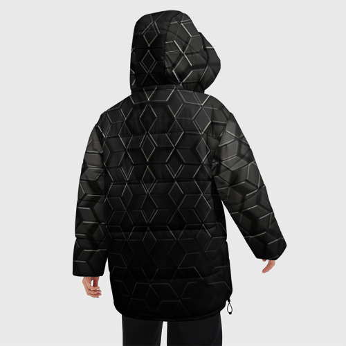 Женская зимняя куртка 3D с принтом Чёрные соты металл, вид сзади #2