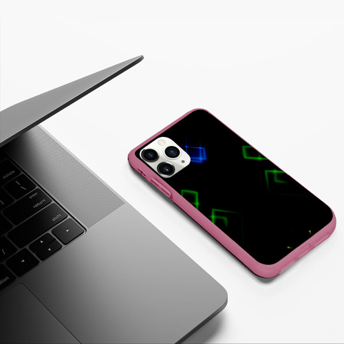 Чехол для iPhone 11 Pro матовый Зелёный неон абстракция , цвет малиновый - фото 5