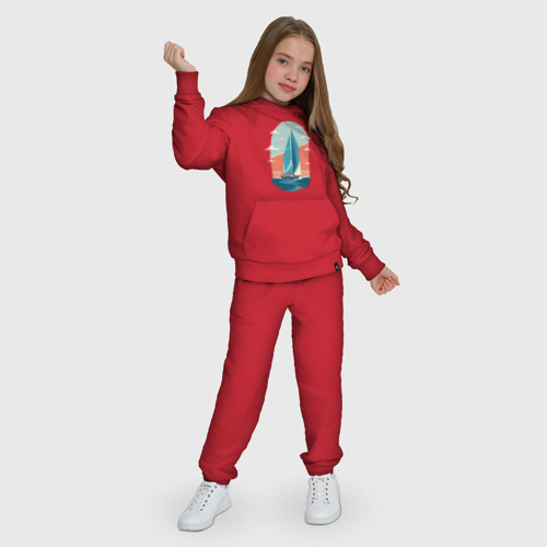 Детский костюм с толстовкой хлопок Парусник на волнах, цвет красный - фото 6