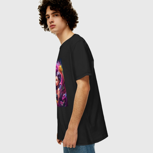 Мужская футболка хлопок Oversize Ведьма и оборотни - хэллоуин нейросеть, цвет черный - фото 5