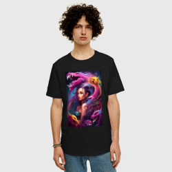 Мужская футболка хлопок Oversize Ведьма и оборотни - хэллоуин нейросеть - фото 2