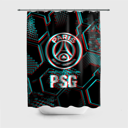 Штора 3D для ванной PSG FC в стиле glitch на темном фоне