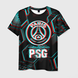 Мужская футболка 3D PSG FC в стиле glitch на темном фоне