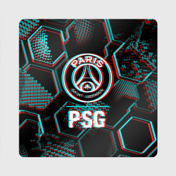 Магнит виниловый Квадрат PSG FC в стиле glitch на темном фоне