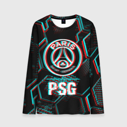 Мужской лонгслив 3D PSG FC в стиле glitch на темном фоне