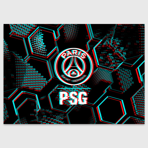 Поздравительная открытка PSG FC в стиле glitch на темном фоне, цвет белый