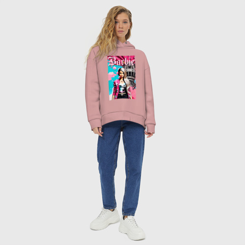 Женское худи Oversize хлопок Barbie doll - pop art, цвет пыльно-розовый - фото 6