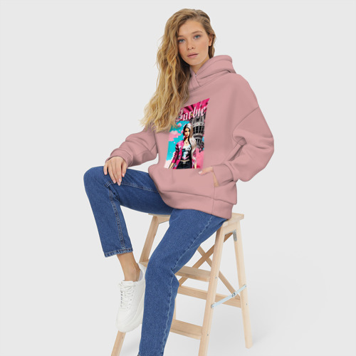 Женское худи Oversize хлопок Barbie doll - pop art, цвет пыльно-розовый - фото 7