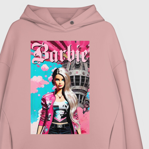 Женское худи Oversize хлопок Barbie doll - pop art, цвет пыльно-розовый - фото 3