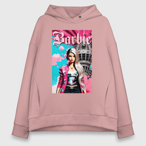 Женское худи Oversize хлопок Barbie doll - pop art, цвет пыльно-розовый