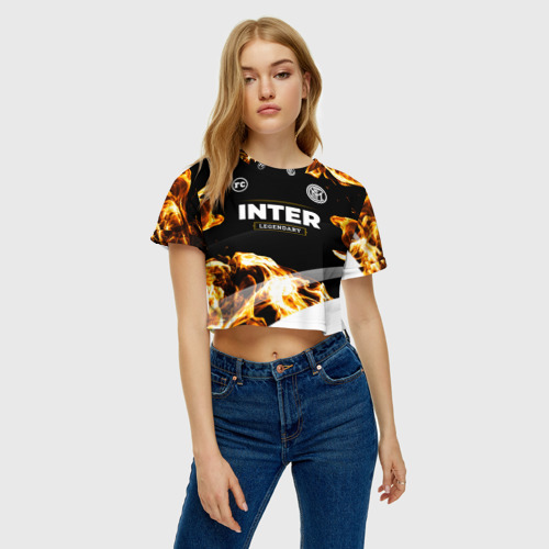 Женская футболка Crop-top 3D Inter legendary sport fire, цвет 3D печать - фото 3