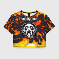 Женская футболка Crop-top 3D Powerwolf рок панда и огонь