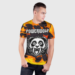 Мужская футболка 3D Slim Powerwolf рок панда и огонь - фото 2