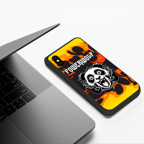 Чехол для iPhone XS Max матовый Powerwolf рок панда и огонь - фото 5