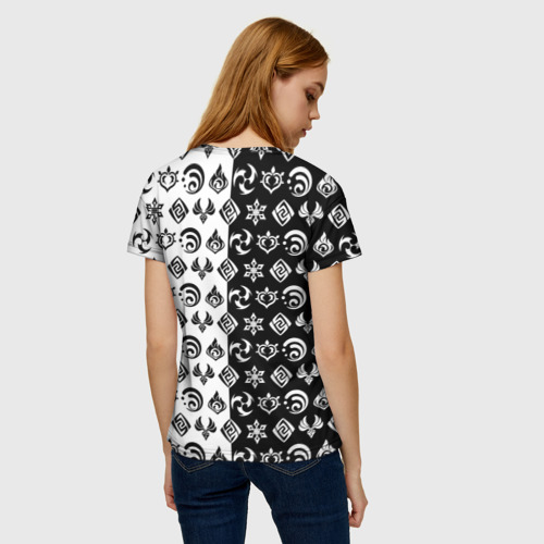 Женская футболка 3D Genshin Impact - black and white, цвет 3D печать - фото 4