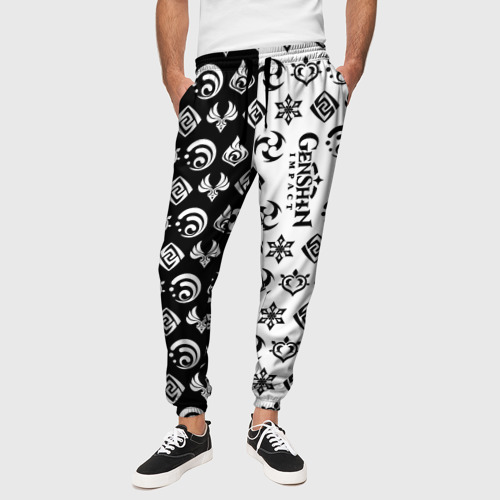 Мужские брюки 3D Genshin Impact - black and white, цвет 3D печать - фото 4