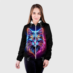 Женская куртка 3D Суровый неоновый кот - фото 2