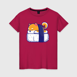Ролл акита-ину – Женская футболка хлопок с принтом купить